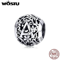 Wostu Authentic Original 925 Sterling Silver Mori Letter A-z Charm Beads For Women Bracelet & Bangle Diy Jewelry Making - A