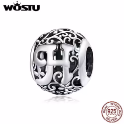 Wostu Authentic Original 925 Sterling Silver Mori Letter A-z Charm Beads For Women Bracelet & Bangle Diy Jewelry Making - H
