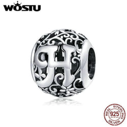 Wostu Authentic Original 925 Sterling Silver Mori Letter A-z Charm Beads For Women Bracelet & Bangle Diy Jewelry Making - H