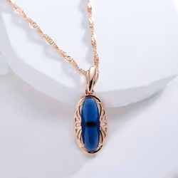 Luxury Oval Green Red Blue Zircon Pendant Necklace Water Wave Chain Fashion Jewelry - green