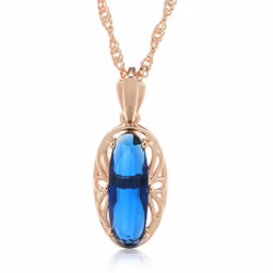 Luxury Oval Green Red Blue Zircon Pendant Necklace Water Wave Chain Fashion Jewelry - blue