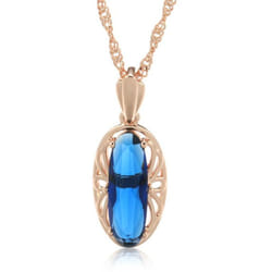 Luxury Oval Green Red Blue Zircon Pendant Necklace Water Wave Chain Fashion Jewelry - blue
