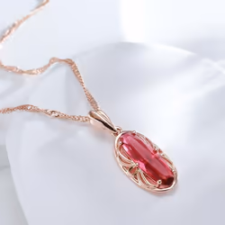 Luxury Oval Green Red Blue Zircon Pendant Necklace Water Wave Chain Fashion Jewelry - blue