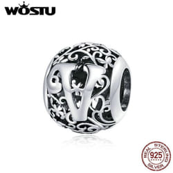 Wostu Authentic Original 925 Sterling Silver Mori Letter A-z Charm Beads For Women Bracelet & Bangle Diy Jewelry Making - V