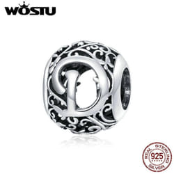 Wostu Authentic Original 925 Sterling Silver Mori Letter A-z Charm Beads For Women Bracelet & Bangle Diy Jewelry Making - D