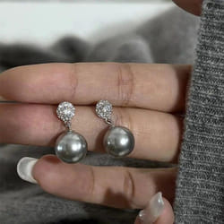 Pearl Zircon Stud Drop Earrings For Womens - Grey