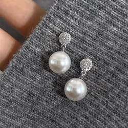 Pearl Zircon Stud Drop Earrings For Womens - White
