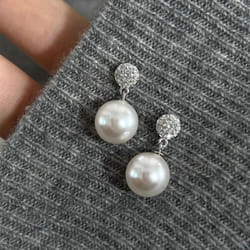 Pearl Zircon Stud Drop Earrings For Womens - White