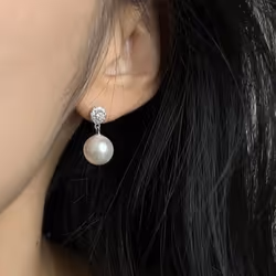 Pearl Zircon Stud Drop Earrings For Womens - White