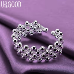 925 Sterling Silver Smooth Beaded Open Bracelet Fashion Jewelry