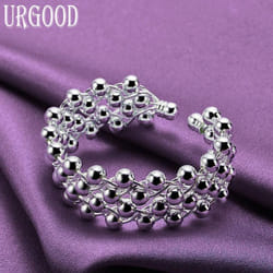 925 Sterling Silver Smooth Beaded Open Bracelet Fashion Jewelry