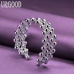 925 Sterling Silver Smooth Beaded Open Bracelet Fashion Jewelry