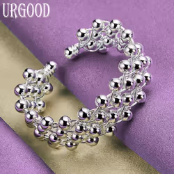 925 Sterling Silver Smooth Beaded Open Bracelet Fashion Jewelry