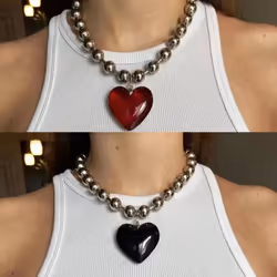Girls Party Jewelry Short Choker Necklaces For Women Beads Chains Colorful Glass Hip Hop Minimalist Love Heart Pendant - pink, 21cm-50cm