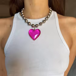 Girls Party Jewelry Short Choker Necklaces For Women Beads Chains Colorful Glass Hip Hop Minimalist Love Heart Pendant - rose ...