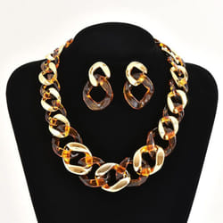 Chunky Chain Earrings Necklace For Women Punk Acrylic Choker Vintage Jewelry Set - as the picture