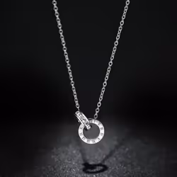 Titanium Steel Roman Double Ring Necklace Colorless Chain Chain 18k Rose Gold Plated Necklace X001 - silver