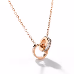 Titanium Steel Roman Double Ring Necklace Colorless Chain Chain 18k Rose Gold Plated Necklace X001 - gold