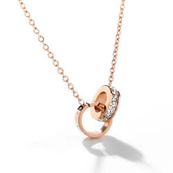 Titanium Steel Roman Double Ring Necklace Colorless Chain Chain 18k Rose Gold Plated Necklace X001 - gold