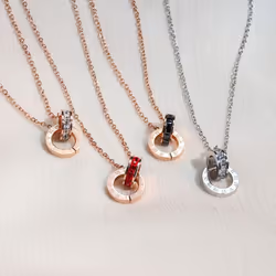 Titanium Steel Roman Double Ring Necklace Colorless Chain Chain 18k Rose Gold Plated Necklace X001 - gold