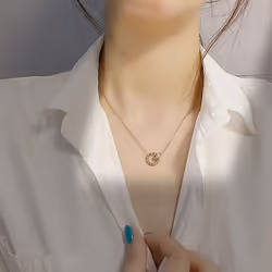 Titanium Steel Roman Double Ring Necklace Colorless Chain Chain 18k Rose Gold Plated Necklace X001 - gold