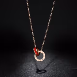 Titanium Steel Roman Double Ring Necklace Colorless Chain Chain 18k Rose Gold Plated Necklace X001 - red