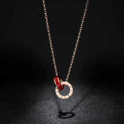 Titanium Steel Roman Double Ring Necklace Colorless Chain Chain 18k Rose Gold Plated Necklace X001 - red