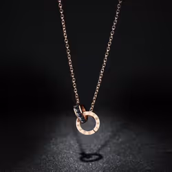 Titanium Steel Roman Double Ring Necklace Colorless Chain Chain 18k Rose Gold Plated Necklace X001 - black