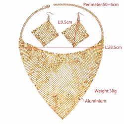 &quot;european & American Sequin Silk Triangle Scarf & Exaggerated Clavicle Necklace Earrings Set For Women&quot; - red