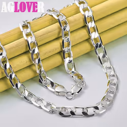 925 Sterling Silver 8mm Flat Side Chain 16/18/20/22/24 Inch Necklace Jewelry - 55cm
