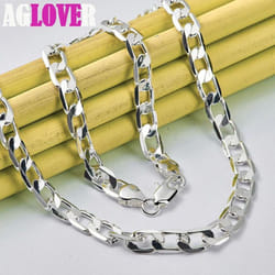 925 Sterling Silver 8mm Flat Side Chain 16/18/20/22/24 Inch Necklace Jewelry - 55cm