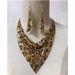 &quot;european & American Sequin Silk Triangle Scarf & Exaggerated Clavicle Necklace Earrings Set For Women&quot; - golden,le ...