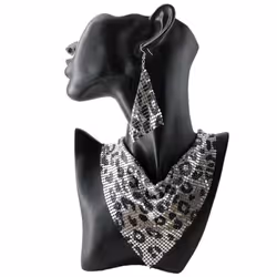&quot;european & American Sequin Silk Triangle Scarf & Exaggerated Clavicle Necklace Earrings Set For Women&quot; - golden,leopard