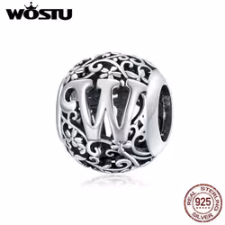 Wostu Authentic Original 925 Sterling Silver Mori Letter A-z Charm Beads For Women Bracelet & Bangle Diy Jewelry Making - W