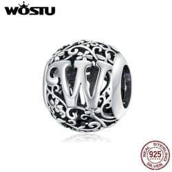 Wostu Authentic Original 925 Sterling Silver Mori Letter A-z Charm Beads For Women Bracelet & Bangle Diy Jewelry Making - W