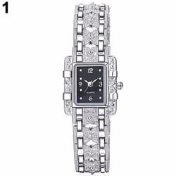 Lady Slim Watch Band Bracelet Quartz Rectangle Case Watch - black