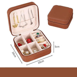 Travel Jewelry Case Storage Boxes Holder Portable Jewelry Box Jewelry Organizer Leather Storage Zipper Jewelers Joyero Packaging - brown