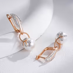 Artificial Pearl Pendant Inlay Zircon Gold Silver Color English Castle Earrings Luxury Women Wedding Bridal Jewelry