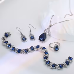 &quot;elegant Zircon Necklace, Earrings & Ring Set â High-end Light Luxury Gourd Design&quot; - blue