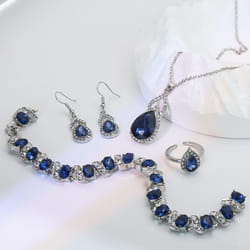 &quot;elegant Zircon Necklace, Earrings & Ring Set â High-end Light Luxury Gourd Design&quot; - blue