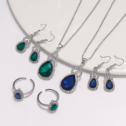&quot;elegant Zircon Necklace, Earrings & Ring Set â High-end Light Luxury Gourd Design&quot; - blue
