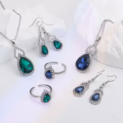 &quot;elegant Zircon Necklace, Earrings & Ring Set â High-end Light Luxury Gourd Design&quot; - blue