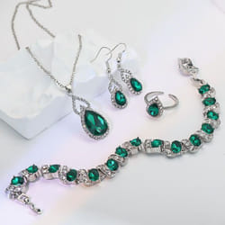 &quot;elegant Zircon Necklace, Earrings & Ring Set â High-end Light Luxury Gourd Design&quot; - green