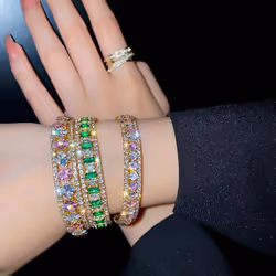 Geometric Zircon Bracelet Bangles For Women Pink Green Crystal Cuff Bracelets Weddings Party Jewelry - pink
