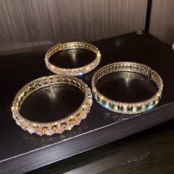 Geometric Zircon Bracelet Bangles For Women Pink Green Crystal Cuff Bracelets Weddings Party Jewelry - pink