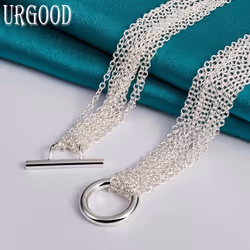 925 Sterling Silver Multi Chain Heart Necklace Fashion Jewelry - 45cm
