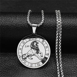 12 Constellation Stainless Steel Leo Chain Necklace Women/men Silver Necklace Jewelry