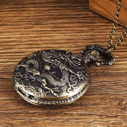 Pffee Chinese Bronze Dragon Vintage Quartz Pocket Watch With Chain Man Steampunk Retro Timepiece Reloj Antique Clock Gift