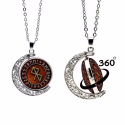 Vintage Viking Peace Rune In Runic Circle Pendant Necklace Glass Cabochon Necklace Men&apos;s Jewelry