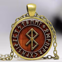 Vintage Viking Peace Rune In Runic Circle Pendant Necklace Glass Cabochon Necklace Men&apos;s Jewelry